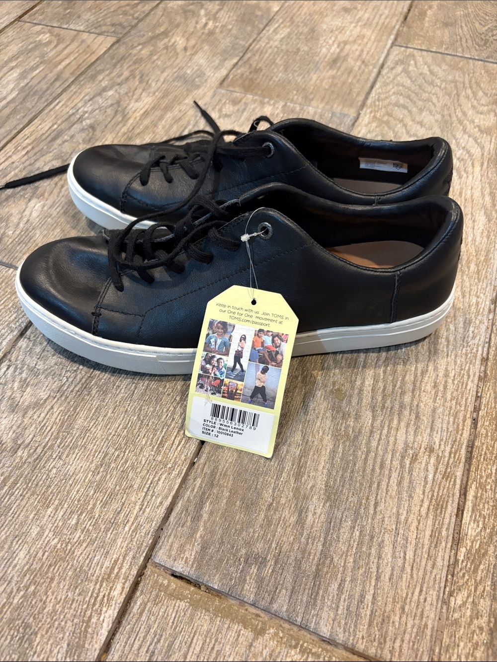 Toms Women's Lenox Black Leather Sneakers with White Sole size 12